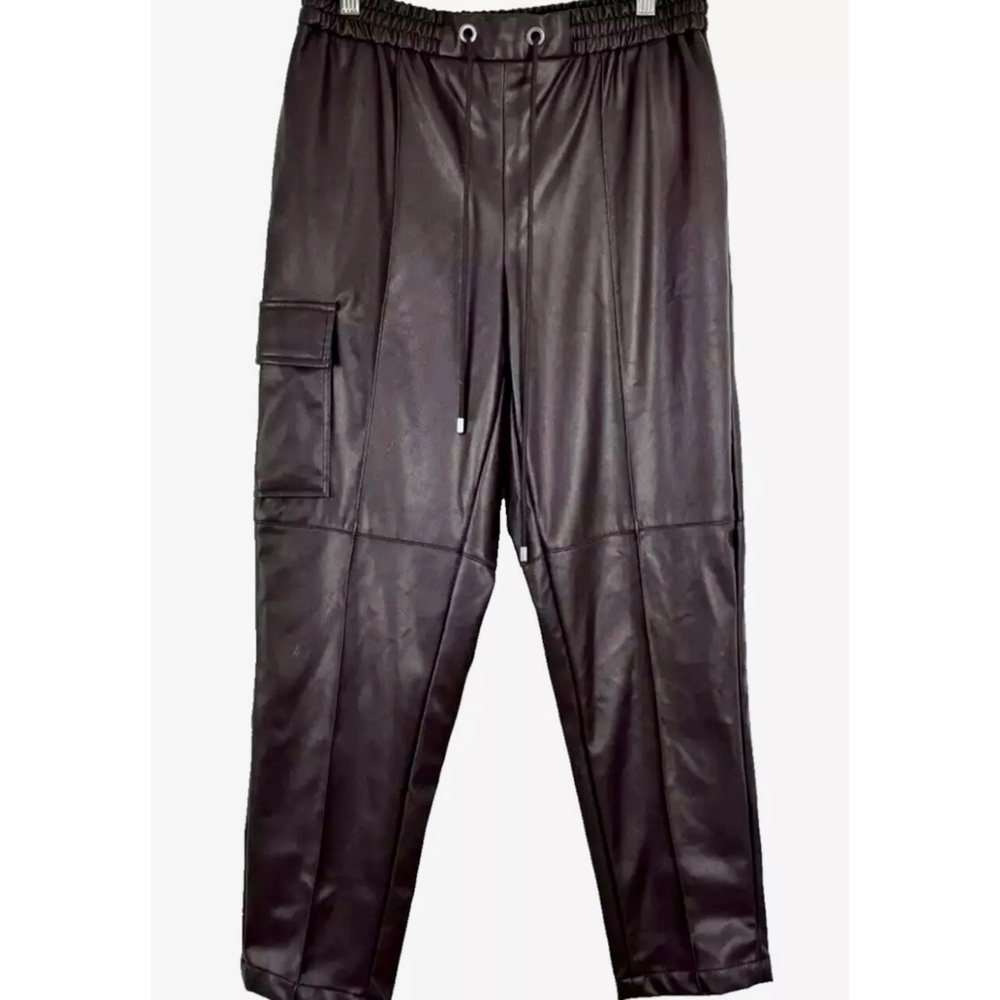 Calvin Klein Women's Brown Faux  Leather Cargo Pants w/ Pockets Size 10 NWT